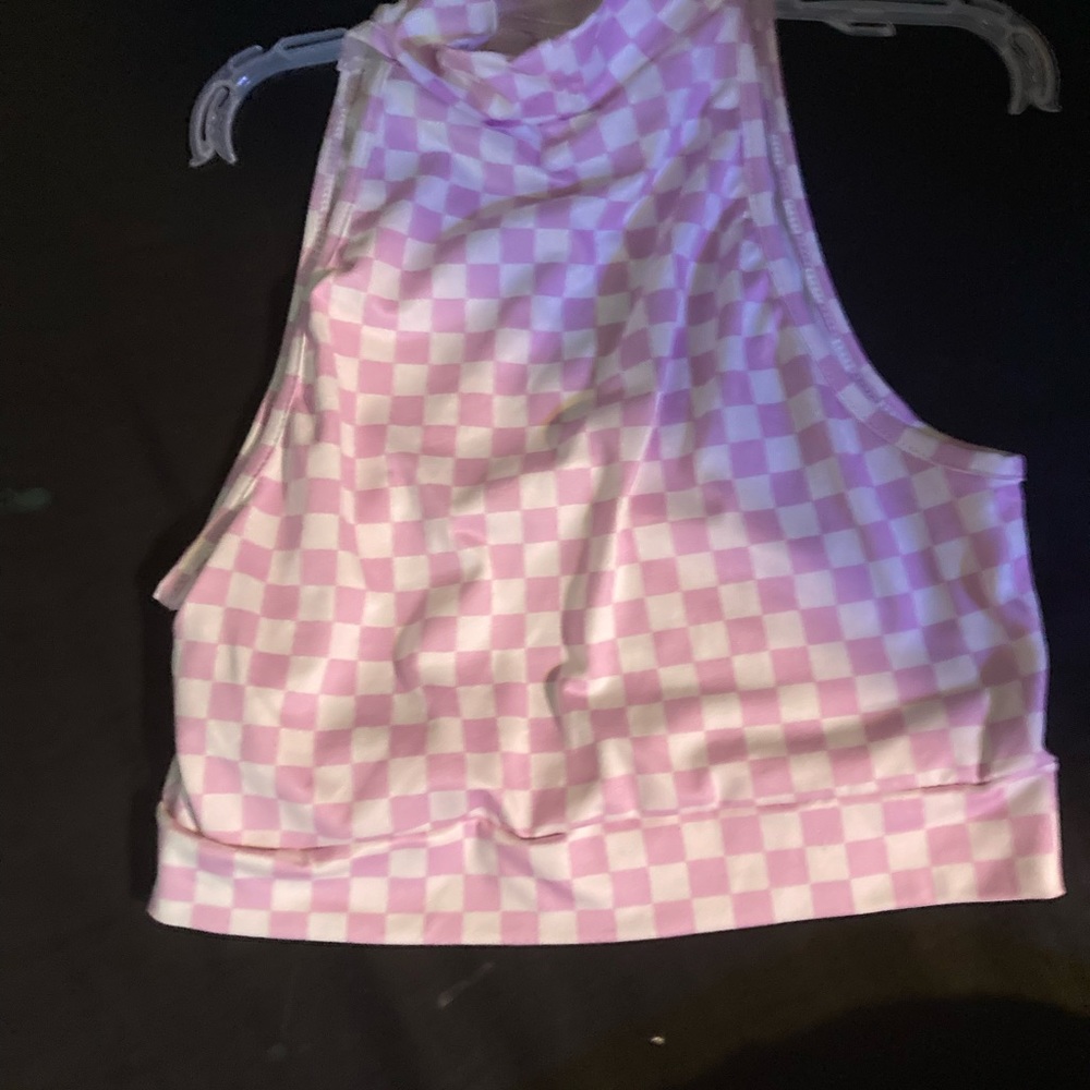 Pink checkered halter tank top